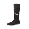 Botas de montar de cuero con hebilla metálica estilo británico, colección de invierno 2026, tacón medio grueso, punta redonda, caña alta largas, talla de mujer 40-42