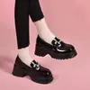 Zapatos Planos de Mujer Más Vendidos Estilo Británico Suela Gruesa Zapatos Pequeños de Cuero 2025 Otoño Nuevo Estilo Plataforma Versátil Punta Redonda Aumentadores de Altura Zapatos de Vestir