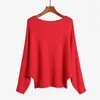 Amazon Explosiones AliExpress Otoño e Invierno Nuevo Cuello de un carácter Mangas murciélago Tejido de punto talla extra Suéter base para mujer