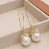 Design de folheado a ouro real sentido flor Pérola brincos ins gancho de orelha anti-perda temperamento brincos da moda joias atacado
