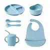 Juego de Platos Redondos de Silicona para Cena con 6 Piezas y Tapa Transparente, Juego de Vajilla Duradero para Niños de Guardería que Aprenden a Comer