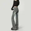 Novo Design de Primavera e Outono Estilo Retrô Americano Lavado Desgastado Hot Girl Calça Jeans Micro Flare Feminina Emagrecedora e Afinando Comprimento Total