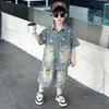 Traje de Verano para Niños y Niñas, No se Desvanece, Anti-Pilling, Algodón Puro, Conjunto de Dos Piezas de Mezclilla con Estampado de Nezha, Conjunto de Dibujos Animados