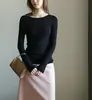 Lalaoglow 60s hilo fino peinado mercerizado lana pura básico versátil sin costuras integrado capa base top ajustado para mujer