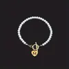 Pulseira Cruzada Retrô Coração Vazado com Pérolas Imitação Letra Inglesa para Mulheres Fivela Ot Pulseira de Contas Pulseira com Letra Dropshipping