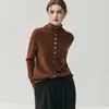 Cardigan de Tricô Cashmere com Barra Enrolada Feminino Botões Versátil Camada Base Casaco Suéter Atacado Gola Alta Novo Europeu Americano