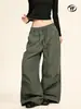 Pantalones Casuales de Paracaídas Plisados Retro Yongfang para Hombre y Mujer, Estilo Callejero Americano, Corte Holgado, Color Sólido, Adelgazantes, Versátiles, Pantalones Largos Deportivos de Moda