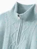 26 Nuevo Otoño/Invierno 100% Cachemira Cuello Semi Alto Medio Cremallera Tejido Hilo Puntado Manga Larga Suéter de Cachemira Top
