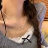 Colar Gota de Água Dupla Camada Estilo Cool Feminino Temperamento Único High-end Ins Simples Combina com Tudo Corrente Clavicular Grão de Arroz