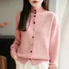 Estilo Nuevo Otoño e Invierno Estilo Suave Botón en Forma de Corazón Cuello Semi Alto Abrigo Suéter Estilo Retro para Mujer Cárdigan de Punto Holgado