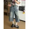 Pantalones vaqueros cropped de estilo americano con estampado de estrellas rotos para mujer, corte recto, nuevo estilo de verano, talla grande, corte holgado, adelgazantes, de pierna ancha