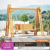 Balanço de madeira anticorrosivo para pátio externo, quintal de vila rural, cadeira de balanço dupla para jardim pequeno