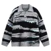 Camisa Polo Gola Reversível Tricô Masculino Veludo de Visão Listrado Assimétrico High-End Outono e Inverno Tricô Exportação Atacado Transfronteiriço