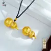Colar com Pingente de Cabacinha Tridimensional Estilo Chinês Tradicional, Banhado a Ouro Cobre Escovado Fosco Vintage para Mulheres