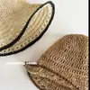 Chapéu de Palha Trançado Vazado de Verão para Mulheres, Chapéu de Sol para Praia, Protetor Solar de Viagem, Aba Larga, Chapéu de Pescador Emagrecedor