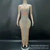 Vestido Bodycon Sexy com Brilho Fino Estilo Europeu e Americano para Mulheres, com Gola Halter, Strass, Costas Abertas, Vestido de Gala para Cantora