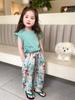 Conjunto de Pantalones con Mangas Volantes y Cordón Anti-Mosquitos para Niñas Coreanas 2026 Nuevo de Verano Conjunto de Dos Piezas Ropa Escolar Moderna para Niños