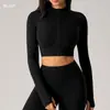 Jaqueta Esportiva Europeia e Americana Transfronteiriça Curta com Zíper para Mulheres Roupa para Corrida ao Ar Livre Fitness Yoga Manga Longa DCX011