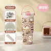 Taza Termo Interior de Cerámica para Mujer, Elegante Taza de Café con Asa de Acero Inoxidable, Botella Portátil de Gran Capacidad para Mantener Fría el Agua con Hielo