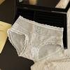 Estilo Francés Estilo Puro Deseo Encaje Plisado Pantalones Bombachos Ropa Interior para Mujer Cintura Media Algodón Bacteriostático Entrepierna Malla Calzoncillos Calados