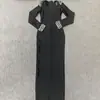 Vestido Europeu e Americano com Embelezamento Pesado de Strass, Mangas Longas, Corte Justo, Estilo Socialite, Vestido Bodycon, Vestido Transfronteiriço, Vestido de Gala