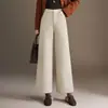 Pantalones de pierna recta, forrados de forro polar, mezcla de lana a la moda para mujer, nueva colección otoño/invierno 2026, de cintura alta, adelgazantes, casuales, versátiles, de pierna ancha
