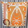 Pañuelo cuadrado grande estampado estilo europeo 2026, moderno y elegante para ir al trabajo, pañuelo de sarga de seda de 14 momme color oro-naranja para mujer
