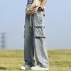 Jeans de Bolsillo Cargo para Hombre Estilo Americano High Street Retro Rectos Sueltos de Pierna Ancha Pantalones de Marca de Moda Frescos Casuales