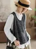 Colete de tricô de primavera para mulheres, colete de tricô de algodão artístico vintage, solto e versátil, estilo curto para sobreposição