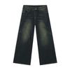Calça Jeans Nirben Denim Estilo Retrô Americano High Street com Design Amassado Calças Masculinas Largas de Perna Reta