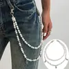 Europeu e Americano Transfronteiriço Hip-Hop Ins Pingente Cruzado Corrente de Jeans Corrente Pendente Retro Pérola Artificial Contas Corrente de Cintura Pingente