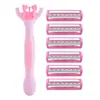 Maquinilla de afeitar rosa de 3 hojas para mujer, maquinilla de afeitar manual para depilación de axilas y zonas íntimas, depilador, venta al por mayor en stock