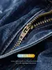 Jeans casuales clásicos retro azules para hombre, alto contenido de algodón, lavados, de pierna recta, ligeramente anchos, estilo old money, pantalones adelgazantes para el trabajo