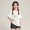 Pudding Ropa para Niñas de Haru Camiseta de Encaje de Verano 2025 Nueva de Manga Corta con Estampado de Dibujos Animados para Niñas, Casual, Dulce y Cool