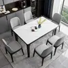 Juego de mesa y sillas de comedor de mármol estilo italiano, mesa de comedor moderna para uso doméstico, madera maciza, apto para apartamentos pequeños, diseño de lujo ligero, mesa de comedor rectangular estilo occidental