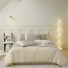 Conjunto de quatro peças 100% algodão de fibra longa, leve e de luxo, 60 contagens, capa de edredom bordada, lençol com elástico, conjunto de três peças, roupa de cama de cor sólida