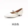 Zapatos Mary Jane de Punta Fina Franceses para Mujer Otoño Tacón Bajo Correa Única con Pedrería Tacón Grueso Planos de Corte Bajo Cómodos para el Trayecto