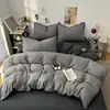 Juego de ropa de cama de cuatro piezas de gasa abullonada de color sólido y dos tonos, algodón puro, sábana de grado madre e hijo, funda de edredón, sábana bajera, juego de tres piezas para dormitorio de estudiante