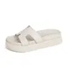 Pantuflas de Piel Genuina para Mujer, Moda Versátil de Plataforma Nueva Verano 2025 Sandalias de Suela Gruesa que Aumentan la Altura