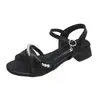 Sapatos Mary Jane modernos com miçangas, sapatos de princesa de salto baixo, sandálias de bico aberto para crianças mais velhas, crianças de meia-idade, estudantes e sapatos para pais e filhos