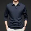 Camisa Polo Cruzada con Cuello Recortado para Hombre Primavera 2025 Nueva Casual Versátil Color Sólido Cuello Solapa Camiseta de Manga Larga para Hombre