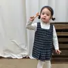(8.31 Novidades) Vestido Terno para Meninas, Nova Coleção de Outono, Vestido Infantil Estilo Preppy, Roupas de Bebê