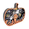 Abóbora Artificial de Madeira de Halloween em Camadas com Decorações de Casa Assombrada, Fantasma e Espantalho Enfeites de Mesa