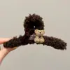 Pinza de pelo grande, voluminosa, de felpa floral para mujer, otoño/invierno, estilo de alta gama, pinza de pelo de lazo, nuevo clip de tiburón estilo coreano