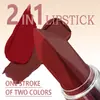 Labial Exclusivo Transfronterizo de Dos Tonos Marrón Rojo con Empalme, Mate Suave tipo Niebla, 2 en 1, Cosméticos de Maquillaje para Labios Europeos y Americanos