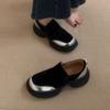 Versión Piel de Oveja Plataforma Vintage Suela Gruesa Mocasines Aumentados Zapatos Pequeños Simples de Cuero Esmerilado para Mujer