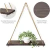 Estante de Almacenamiento de Colgante de Una Sola Línea Retro de Madera Cuerda de Cáñamo de Una Sola Capa Colgante de Pared Maceta Plantas Verdes Adornos Decorativos Estante de Almacenamiento