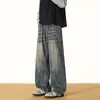 Jeans Masculino Novo para Primavera e Outono, Solto, de Perna Reta, Americano, High Street, Tendência, Degradê, Perna Larga, Casual, Plus Size