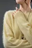 Suéter de Punto Fleece con Cuello Redondo de Cachemira para Mujer, Estilo Otoño e Invierno, Lana Merino Australiana, Suéter Holgado y Suave