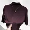 Camiseta negra de cuello alto medio, manga media para mujer, nueva colección otoño/invierno 2026, elegante y ajustada, top de capa base de manga de tres cuartos